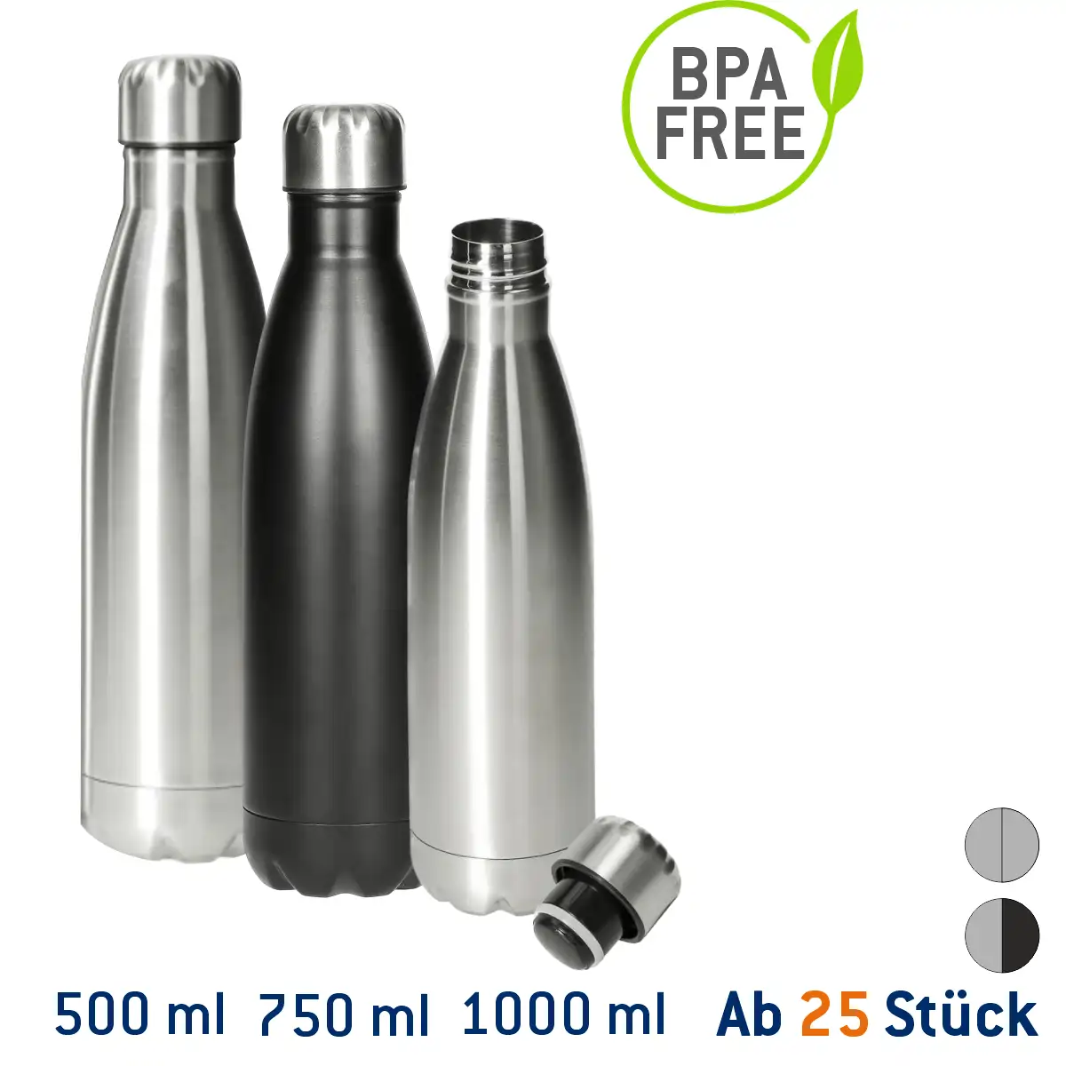 Thermo Edelstahl-Trinkflasche Activo Volumen: 500 ml Flaschenfarbe: Schwarz Druck: ohne Druck